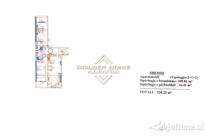 Shtepi ne shitje Apartament ne Tirane, 2+1, Mobilimi Bosh, pa mobiluar, Pagesa 123,695  Euro.