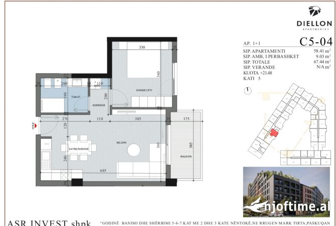 Shtepi ne shitje 1+1 ne Tirane - 80,900 Euro