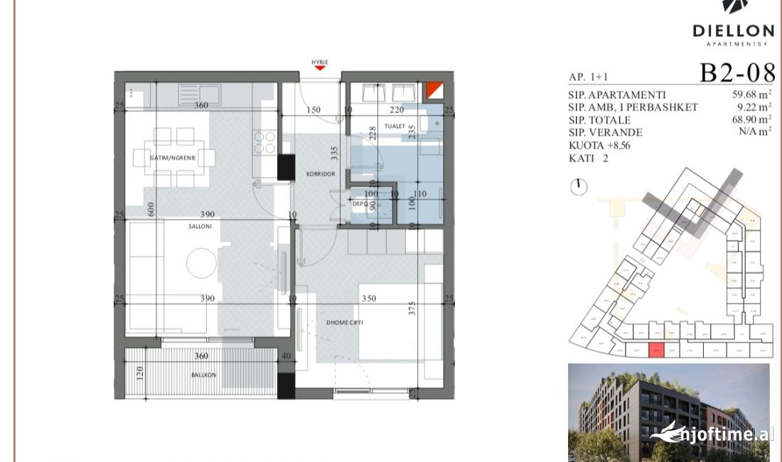 Shtepi ne shitje Apartament ne Tirane, 1+1, Mobilimi Bosh, pa mobiluar, Pagesa 82,500  Euro.
