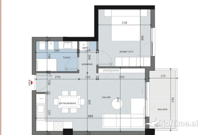 Shtepi ne shitje Apartament ne Tirane, 1+1, Mobilimi Bosh, pa mobiluar, Pagesa 80,400  Euro.