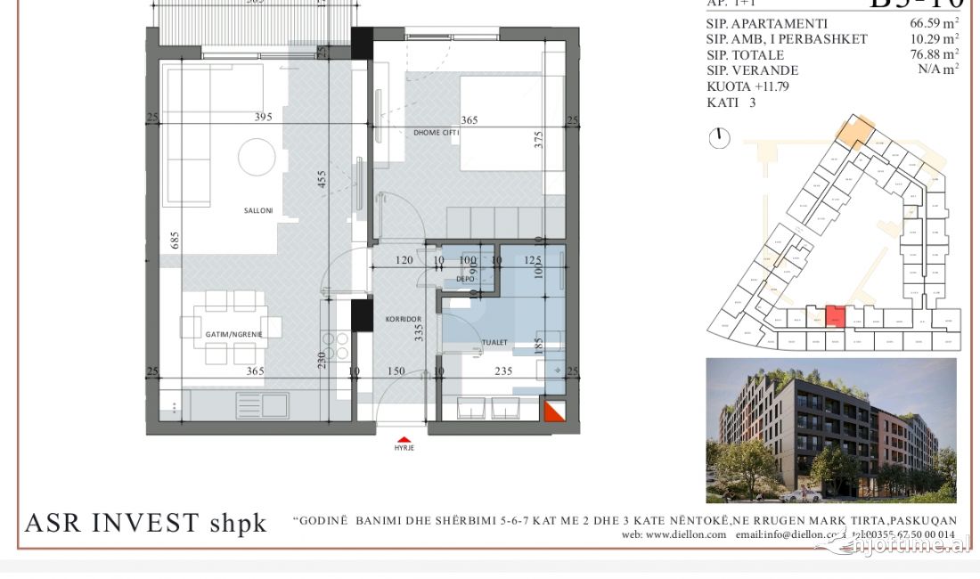 Shtepi ne shitje Apartament ne Tirane, 1+1, Mobilimi Bosh, pa mobiluar, Pagesa 72,000  Euro.