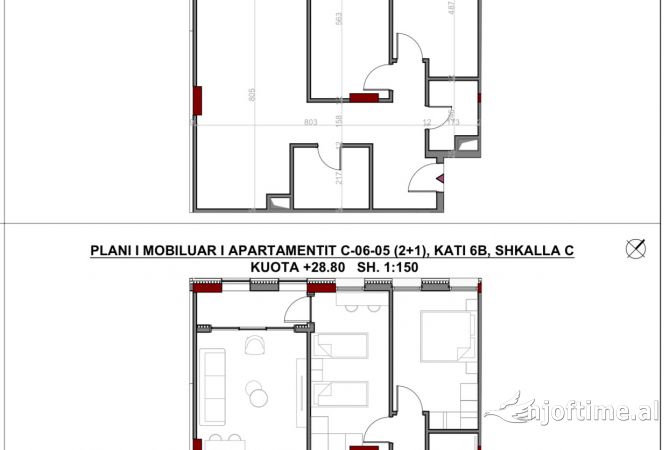 Shtepi ne shitje Apartament ne Tirane, 2+1, Mobilimi Bosh, pa mobiluar, Pagesa 183,830  Euro.