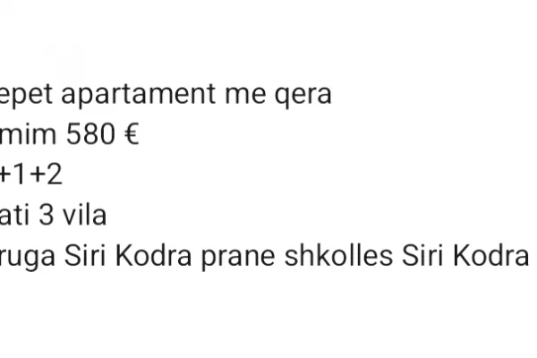 Shtepi me qera 2+1 ne Tirane - 580 Euro