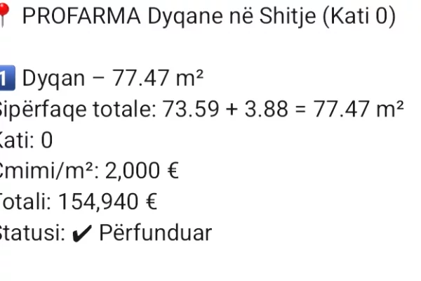 Ambiente Commerciale in Vendita 1+1 a Tirana - 154,920 Euro