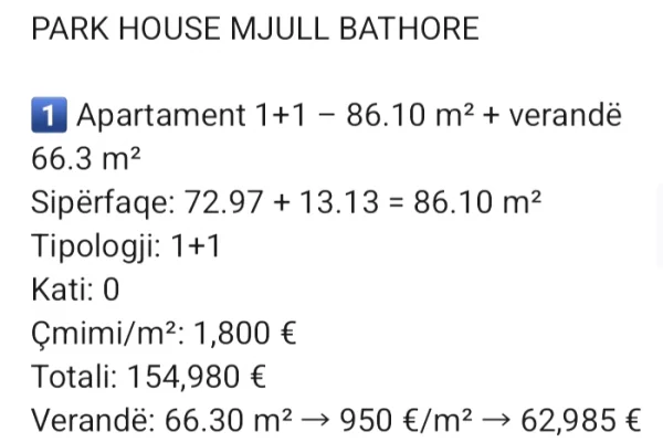 House for Sale 1+1 in Tirana - 154,980 Euro