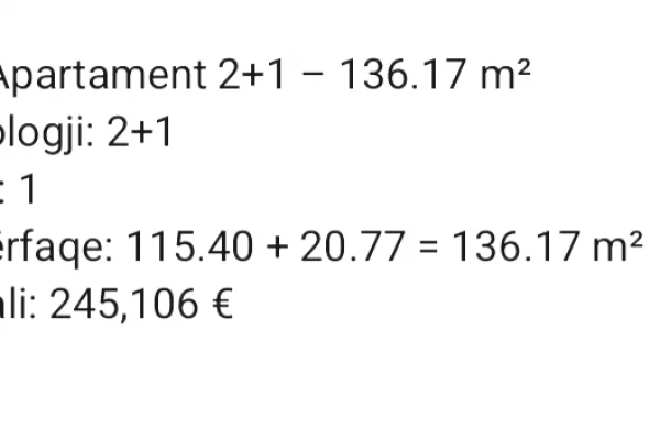 Shtepi ne shitje 2+1 ne Tirane - 245,106 Euro