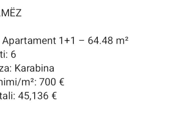 Shtepi ne shitje 1+1 ne Tirane - 45,136 Euro