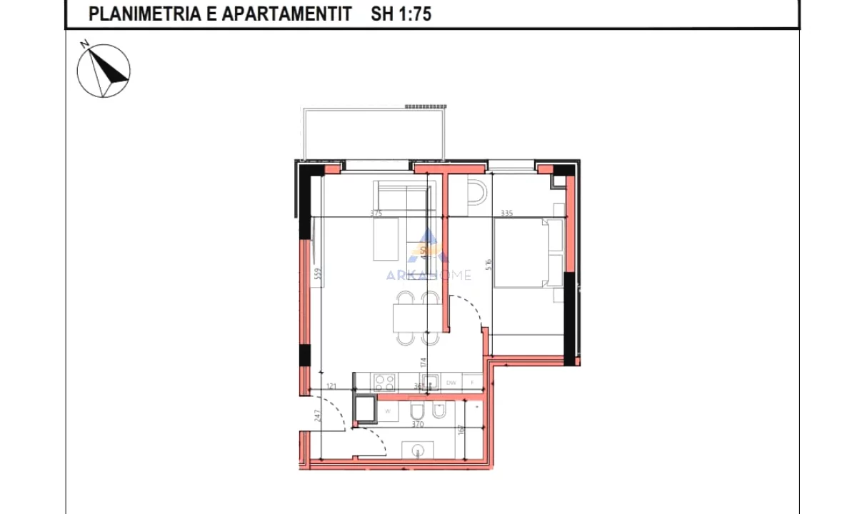 Apartment for sale in Tirana 1+1, Emty