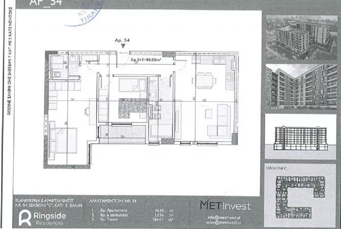 Shtepi ne shitje Apartament ne Tirane, 2+1, Mobilimi Bosh, pa mobiluar, Pagesa 101,000  Euro.