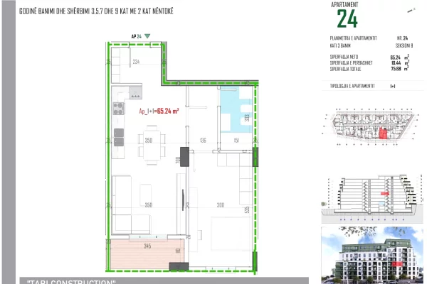 Apartment for sale in Tirana 1+1, Emty