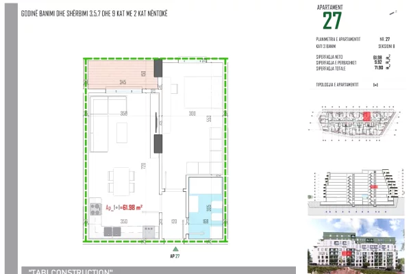 Apartment for sale in Tirana 1+1, Emty