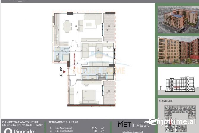 Shtepi ne shitje Apartament ne Tirane, 2+1, Mobilimi Bosh, pa mobiluar, Pagesa 106,000  Euro.