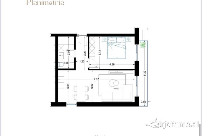Shtepi ne shitje Apartament ne Tirane, 1+1, Mobilimi Bosh, pa mobiluar, Pagesa 97,575  Euro.
