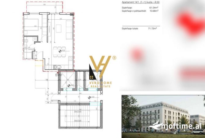 Shtepi ne shitje Apartament ne Tirane, 1+1, Mobilimi Bosh, pa mobiluar, Pagesa 115,000  Euro.